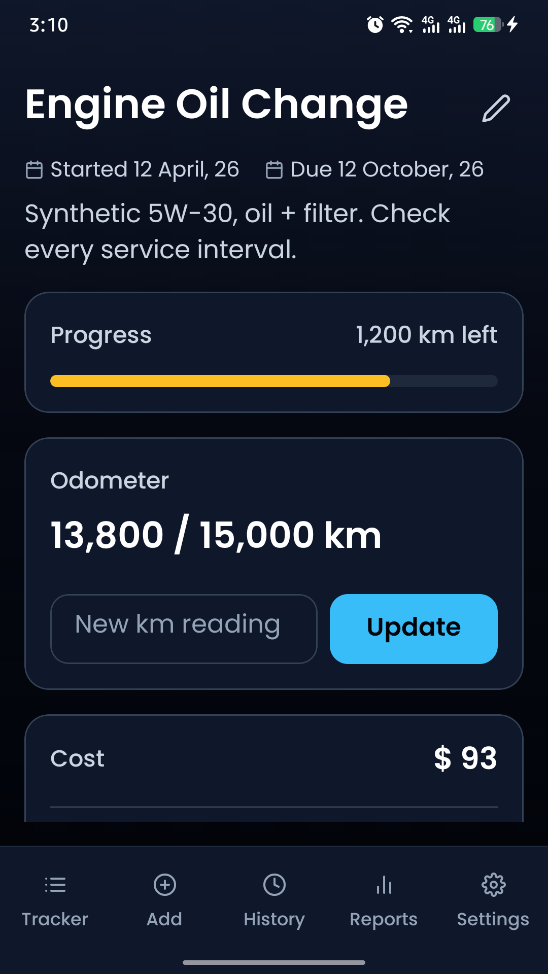 Task detail screen, dark theme