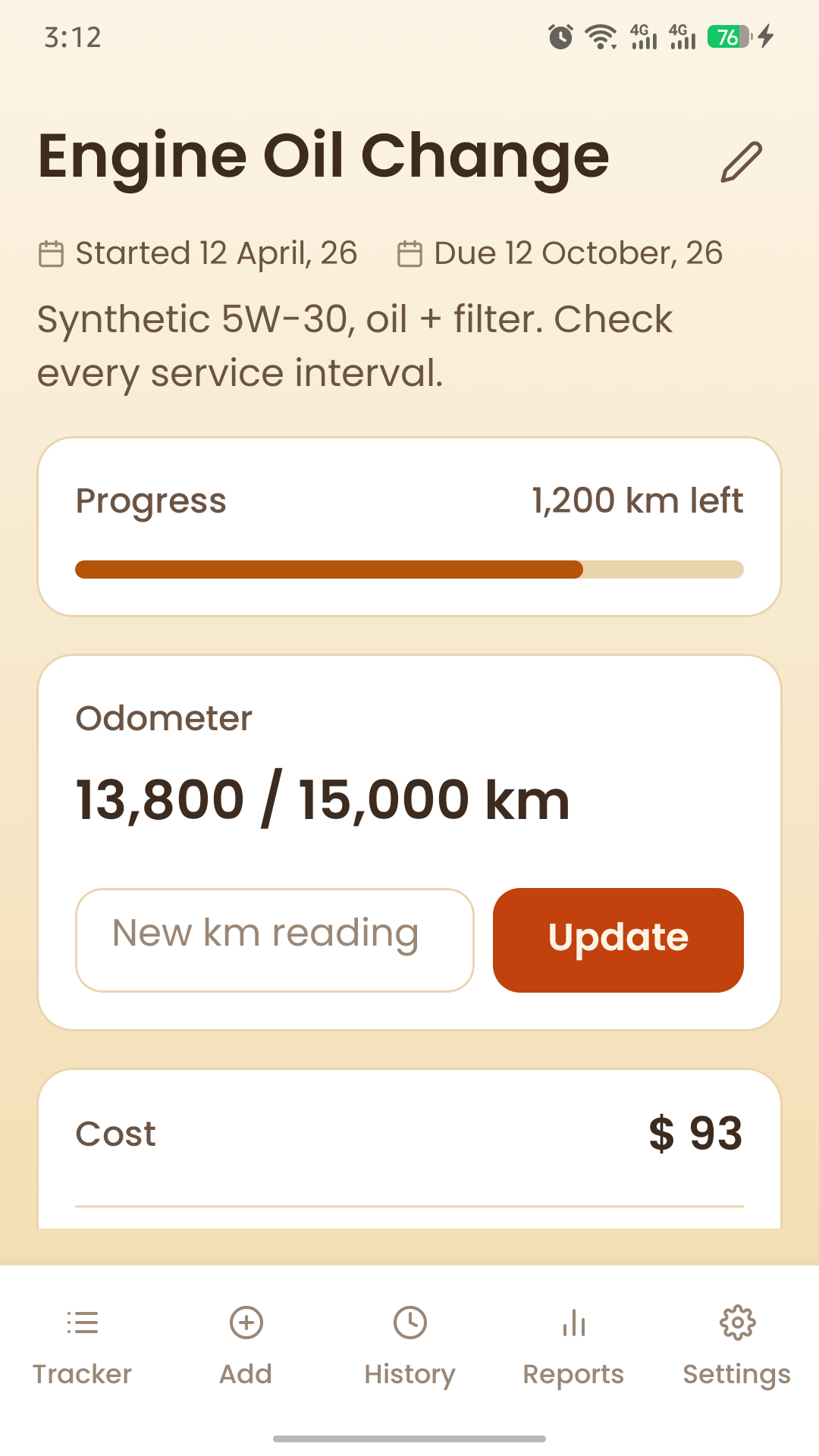 Task detail screen, light theme