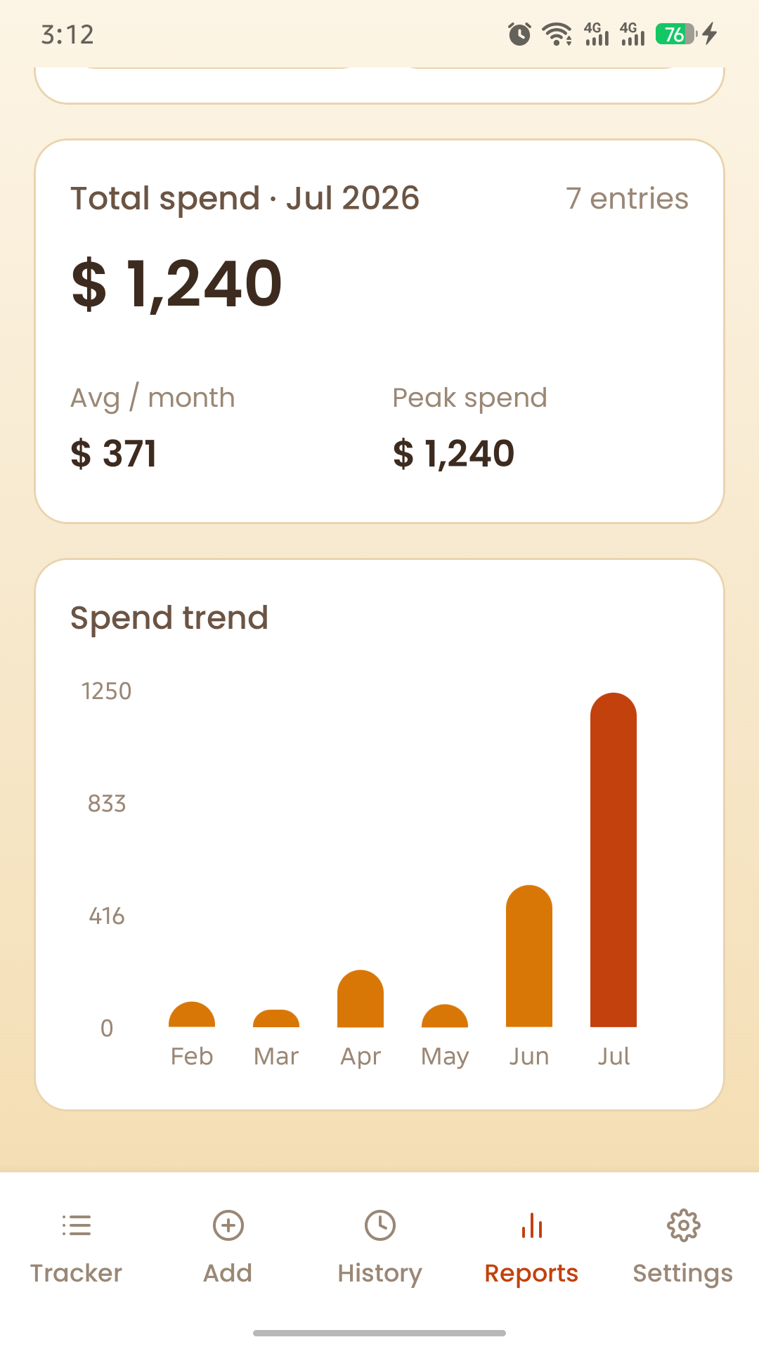 Reports screen, light theme